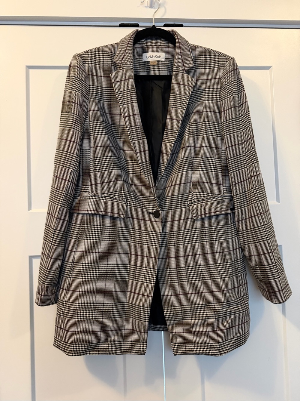 Calvin Klein Plaid Blazer Pants Suit Set Black Multi Size 12